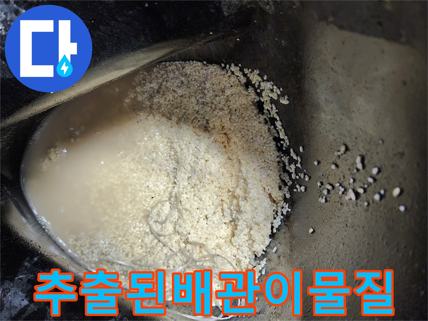 배수관 내부에서-뽑아낸 탁한 물과 오물 찌꺼기
