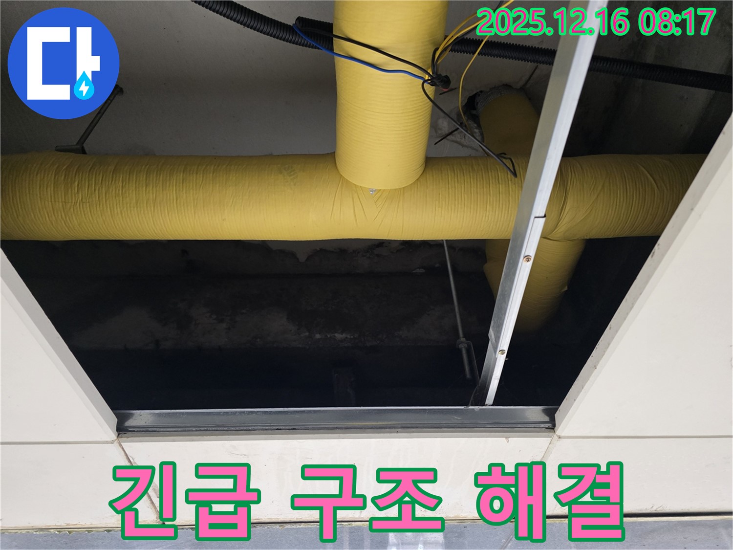 신현동 텍스 천장 누수 - 텍스 천장 속 노란 배관의 긴급 구조 요청, 24시간 출동 해결 완료