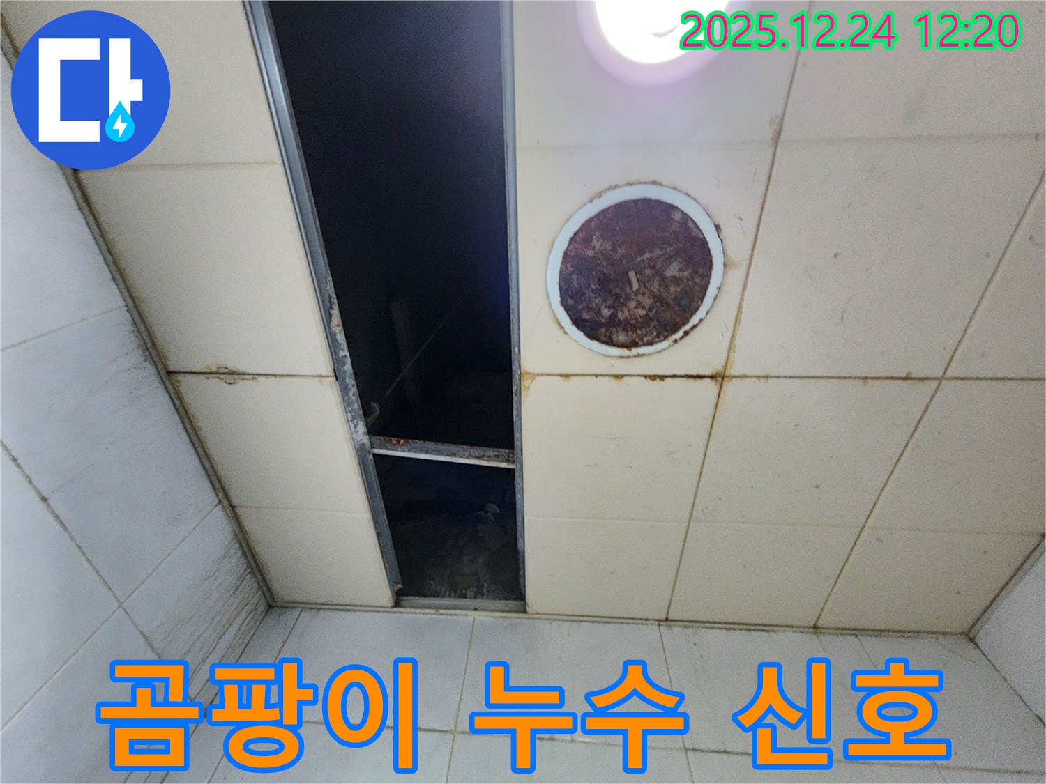 중계4동 화장실 곰팡이 누수 - 화장실 천장에 곰팡이가 심하게 핀 모습입니다 - 누수의 명백한 증거입니다.
