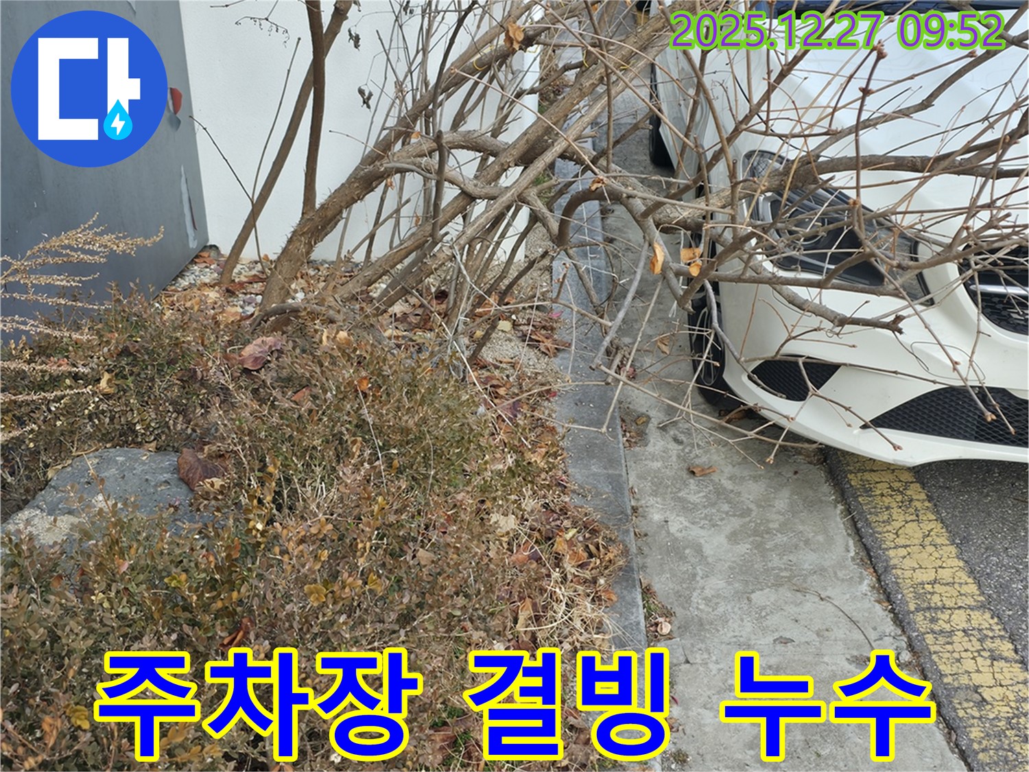 겨울철 주차장 결빙으로 인한 누수 - 신속한 누수 탐지와 꼼꼼한 보수 작업으로 안전을 확보했습니다.