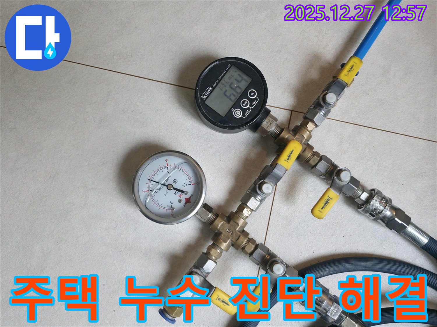 판교동 주택 누수 현장에서 누수 진단 및 해결 작업을 진행하는 모습 - 꼼꼼한 진단과 확실한 해결이 중요합니다.