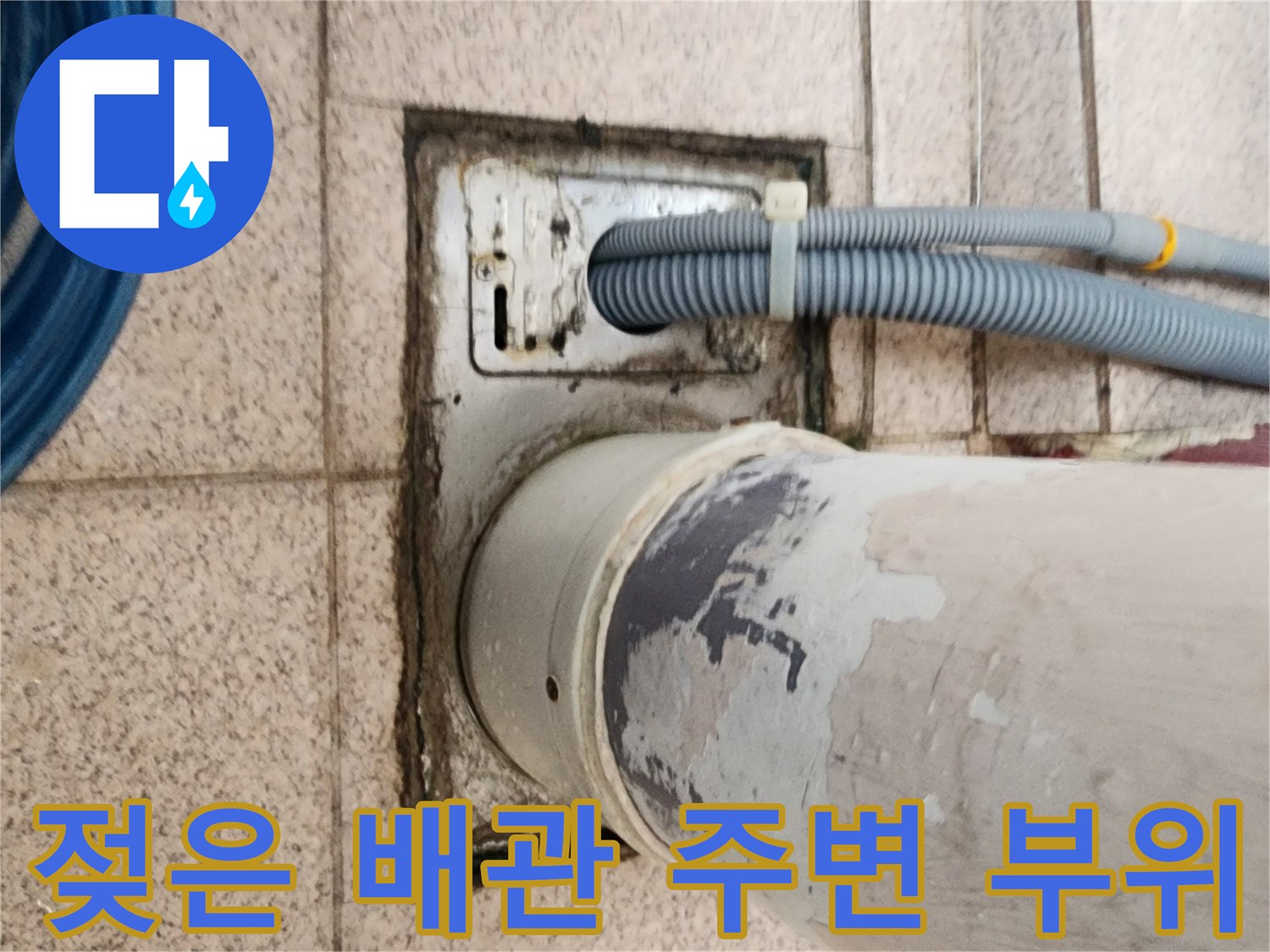 상계동 현장 배수구 유가 주변의 수분 침투 흔적 사진