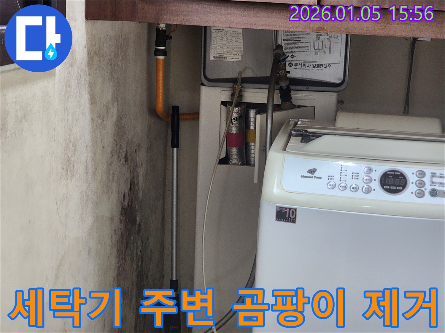 세탁기 주변 벽면 곰팡이 완벽 제거 - 누수 원인을 찾아 해결하고 쾌적한 환경을 만들어 드립니다.