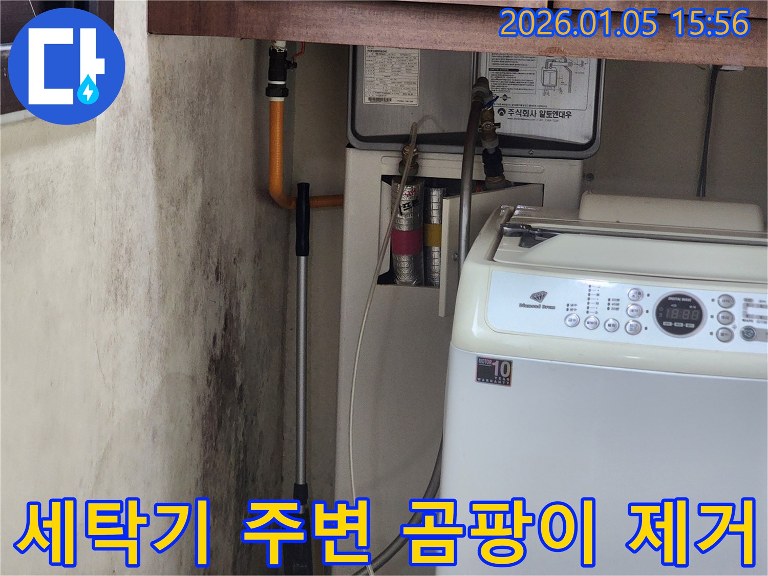 세탁기 주변 벽면 곰팡이 완벽 제거 - 누수 원인을 찾아 해결하고 쾌적한 환경을 만들어 드립니다.