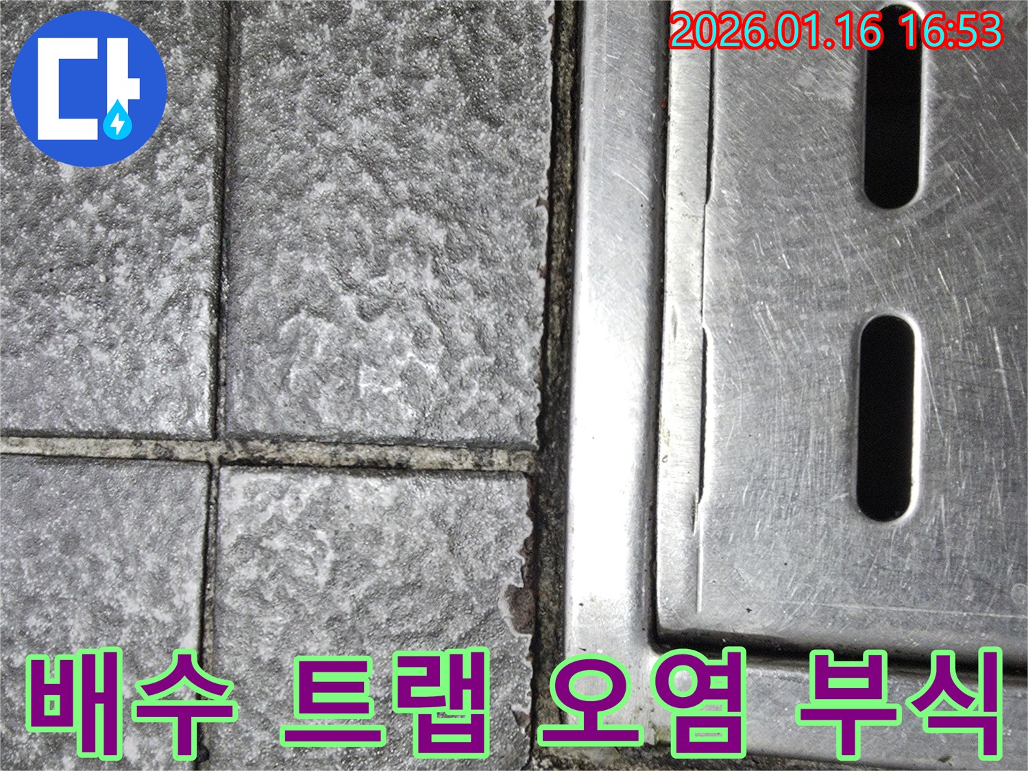 스테인리스 배수 트랩 주변의 오염과 부식 - 누수와 직접적인 관련이 있을 수 있습니다.