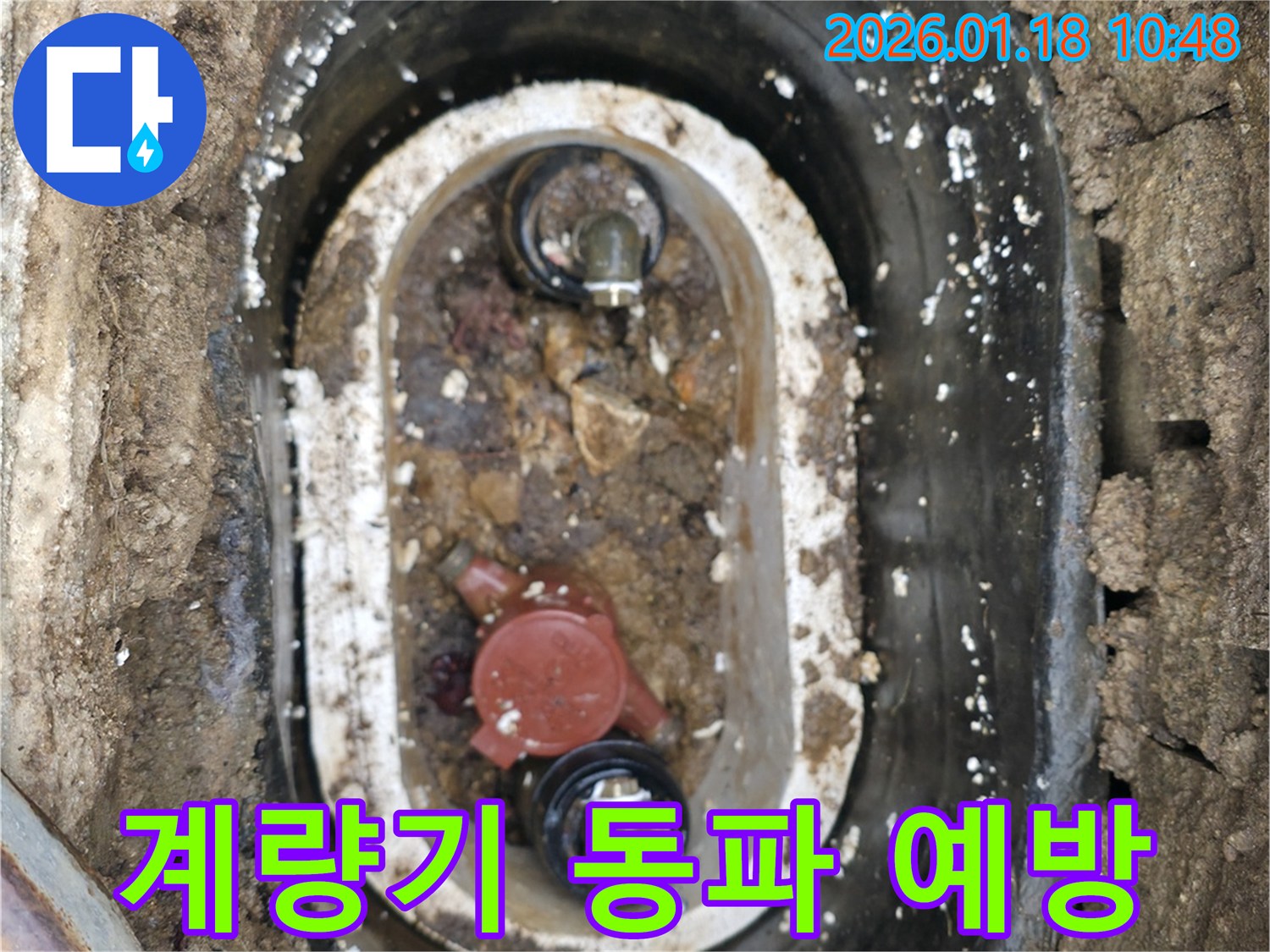 양평군 용문면 수도 계량기함 보온재 손상-겨울철 동파 예방을 위해 보온재를 보강하고 누수를 방지했습니다.