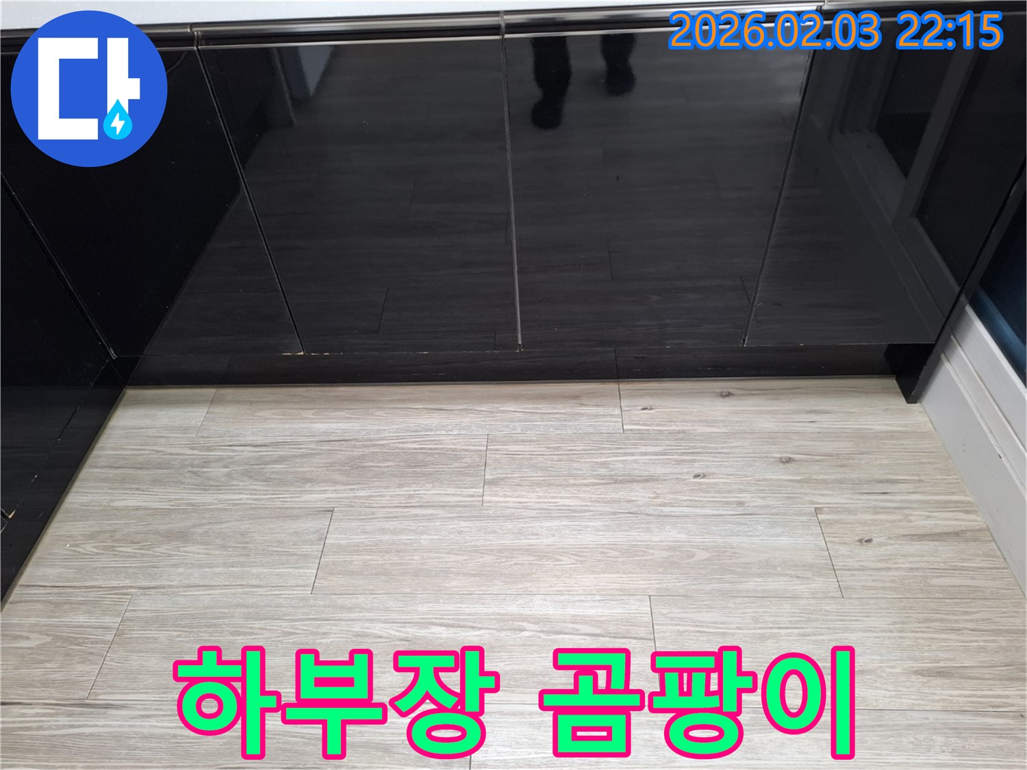 씽크대 하부장 곰팡이 - 누수로 인해 곰팡이가 발생했을 가능성이 높습니다.