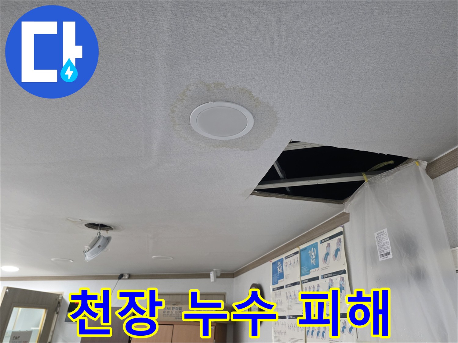 천장 누수 - 누수로 인한 천장 손상 - 빠른 조치가 필요합니다.