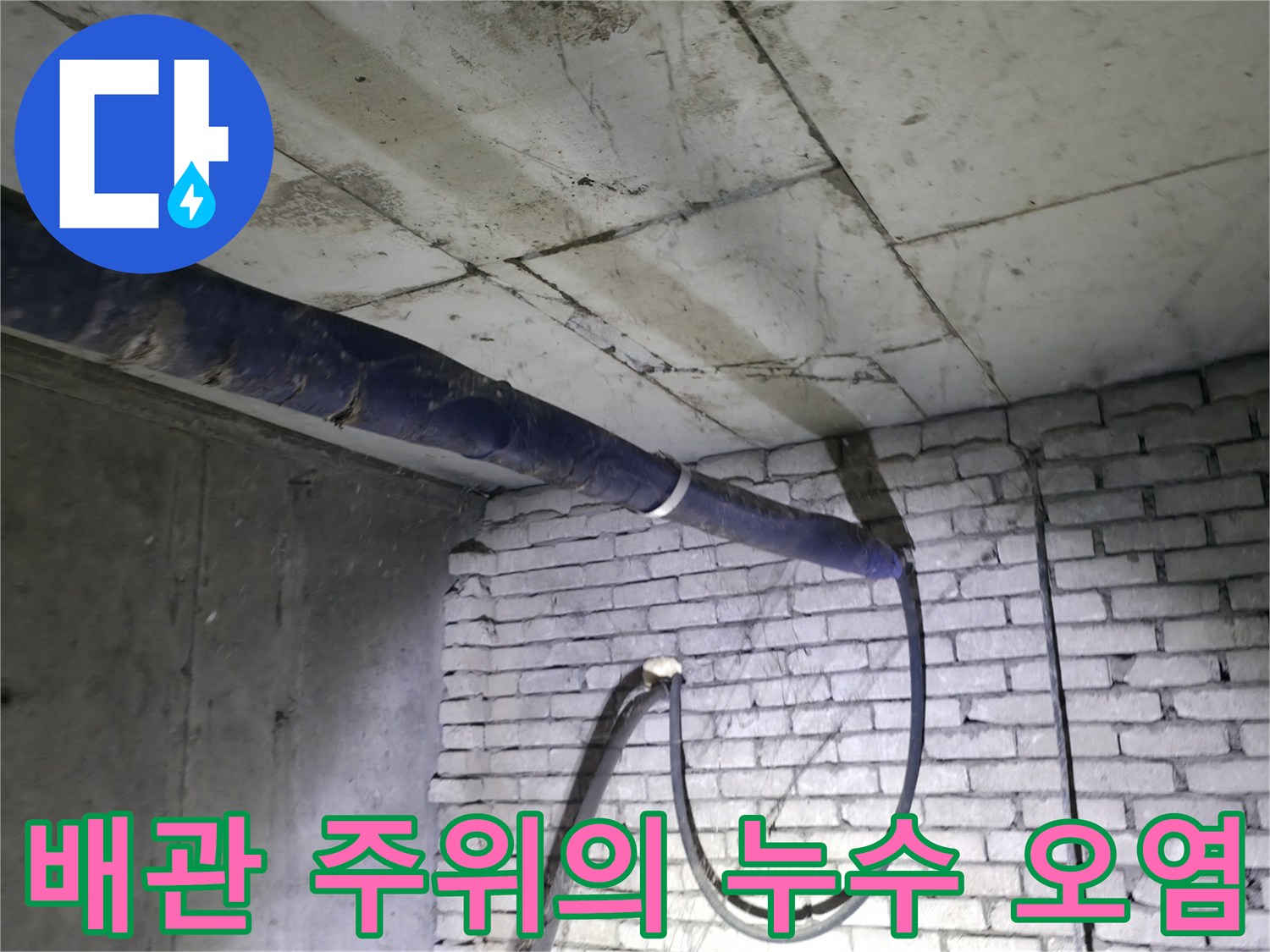 지하-배관실-천장-부근의-누수-및-벽면-오염-상태