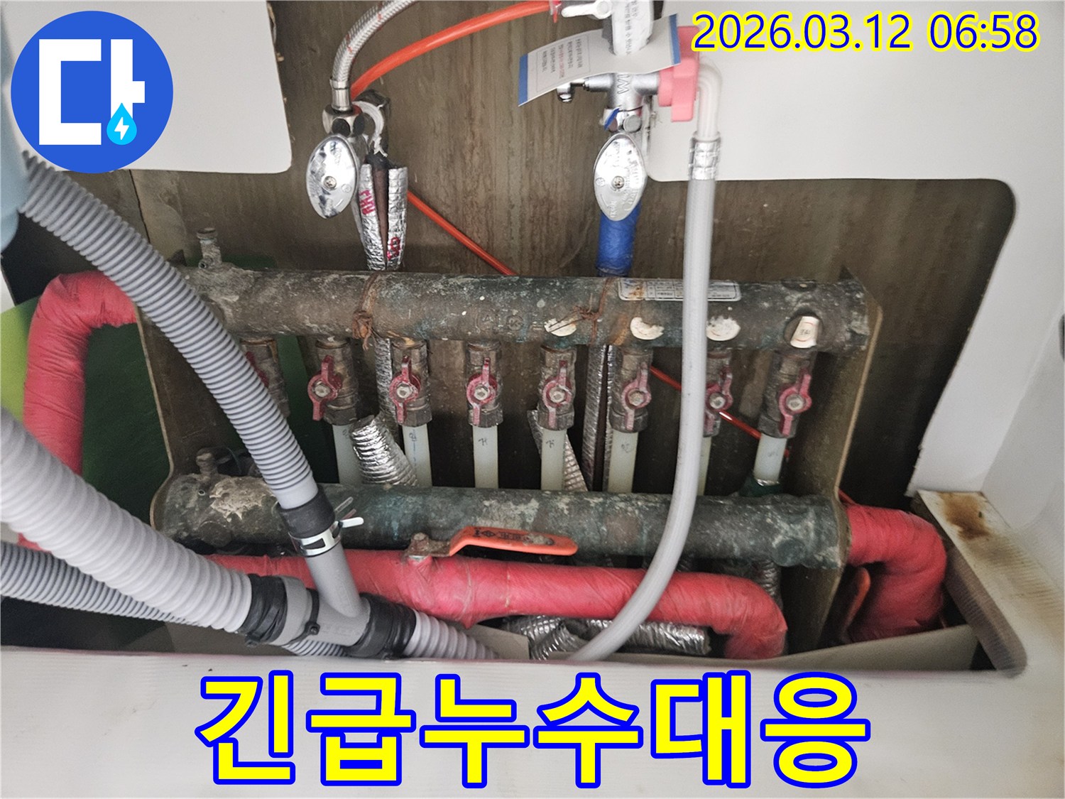 긴급 누수 발생 현장에서-신속한 진단과 해결을 위해-점검 중인 모습입니다