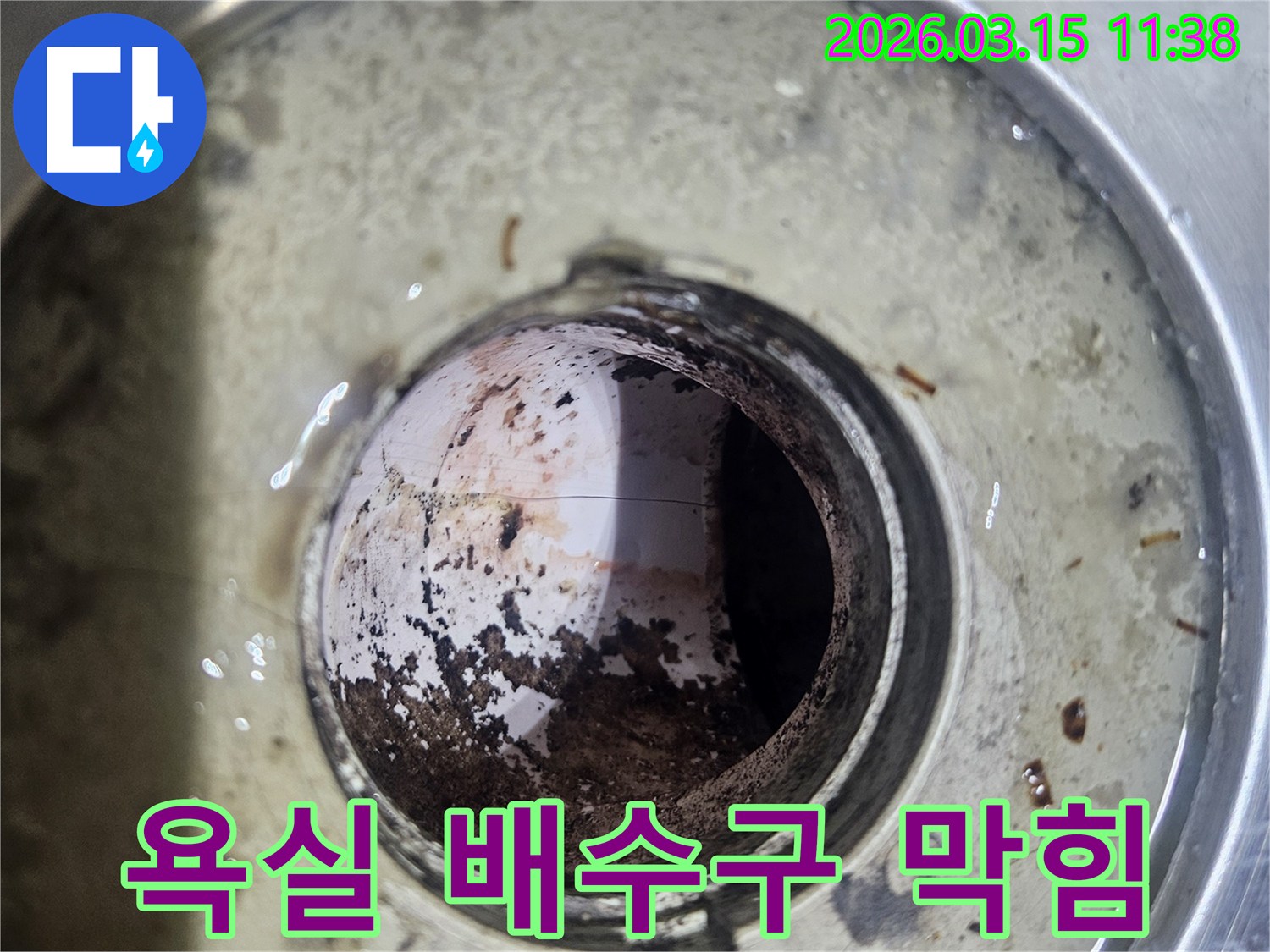 욕실-배수구-내부에-머리카락과-비누-찌꺼기가-엉켜-심각하게-막혀있는-모습을-보여주는-사진입니다