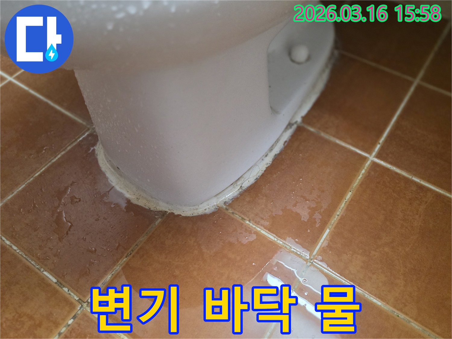 오래된 변기 실리콘 틈새로-물이 스며들어-타일 줄눈에 스며든 상황입니다