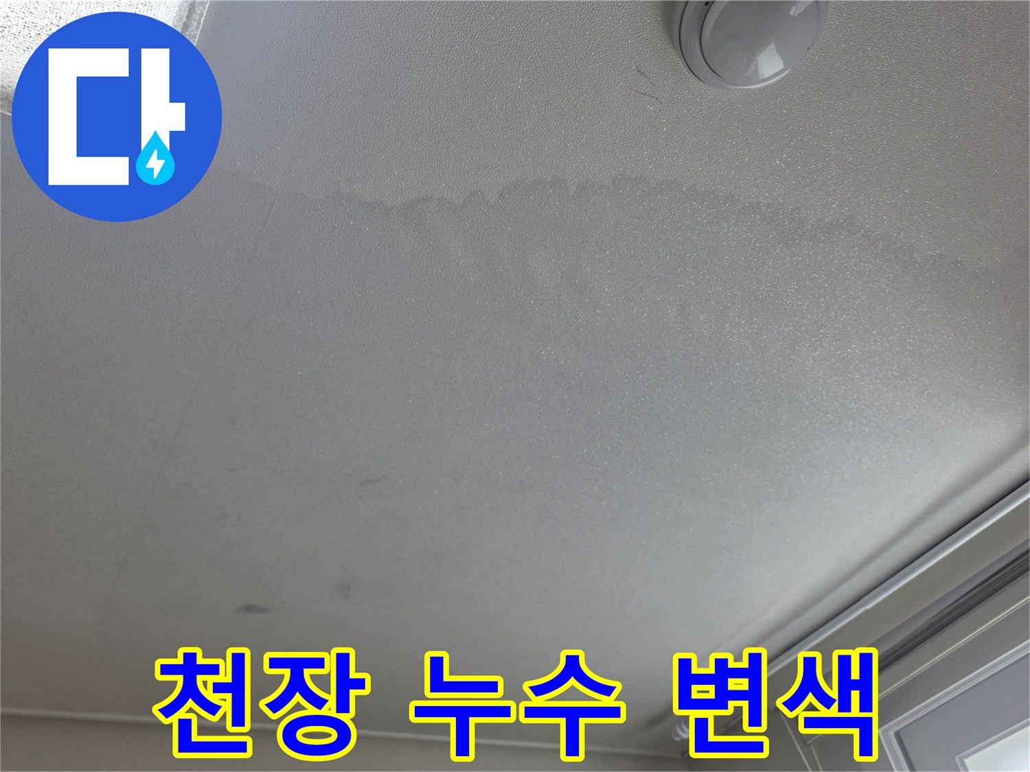 부평 현장-천장 마감재에 나타난 넓은 누수 흔적 사진