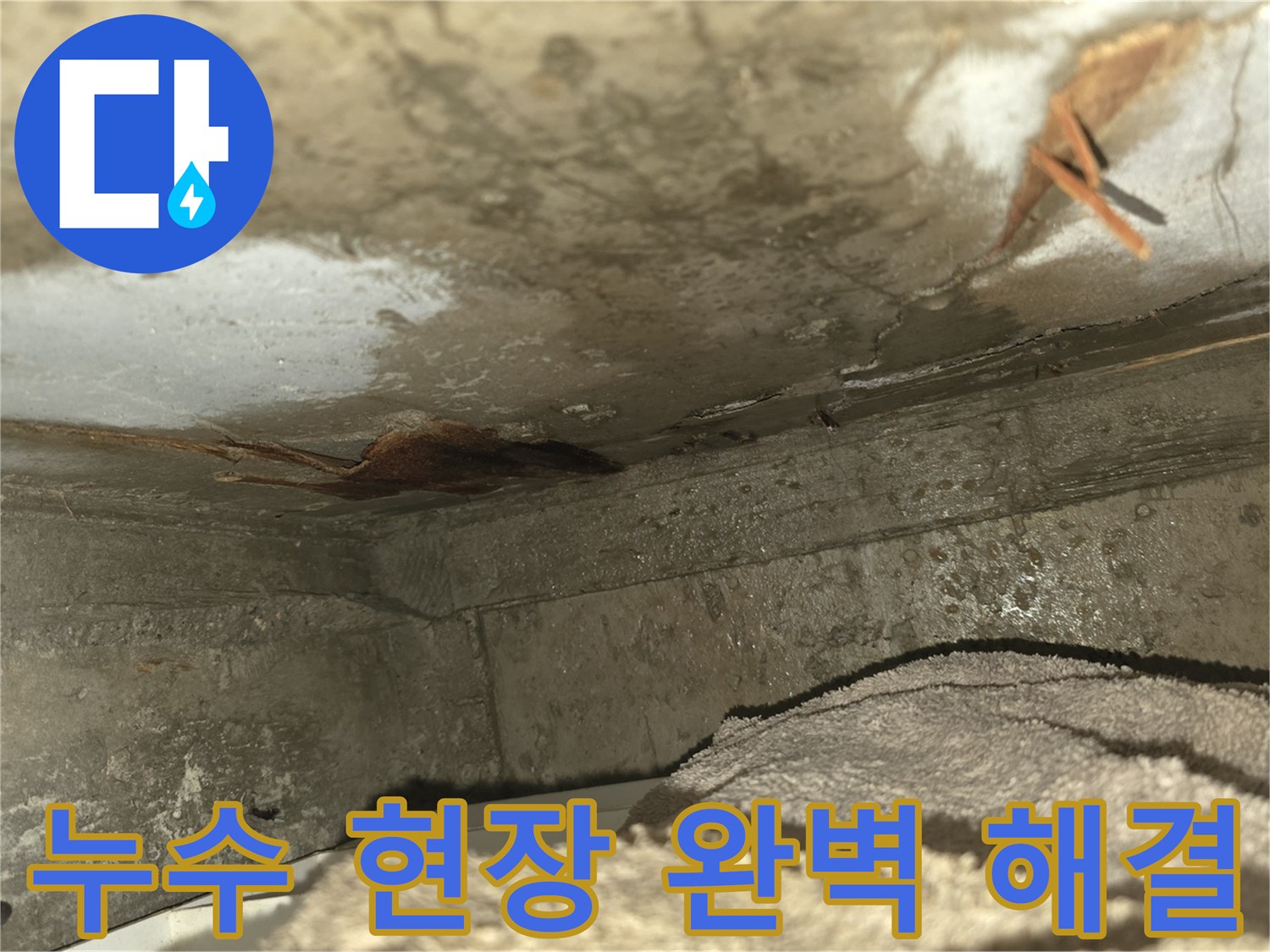 오래된 건물에서-발생하기 쉬운-천장 누수로 인해-벽면이 손상되고-곰팡이가 시작된-모습을 담고 있습니다