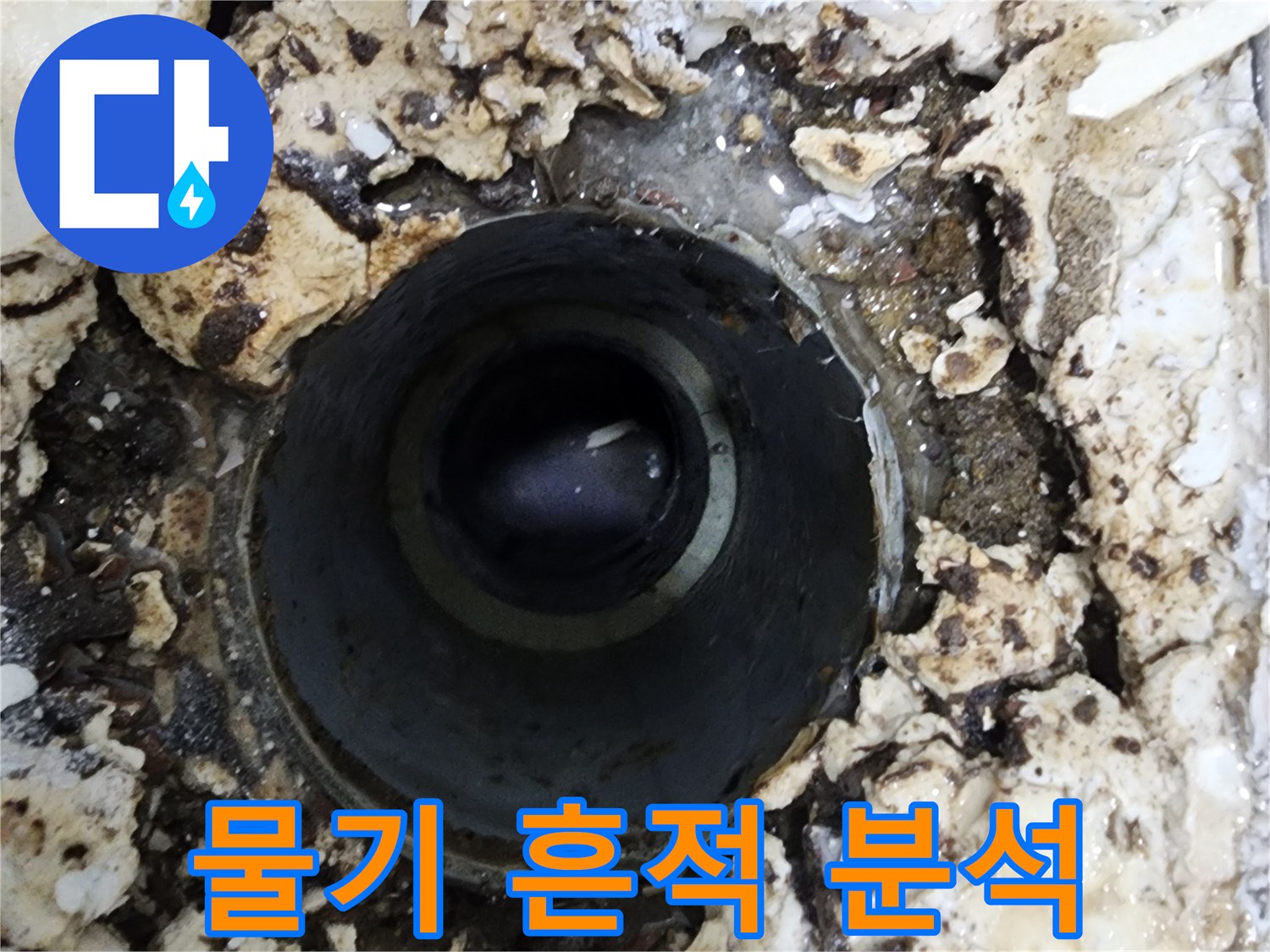 서울 서대문구 욕실 바닥에서-발견된 물기 흔적과 오염을-심층 분석하여 누수 원인을 파악하는 모습