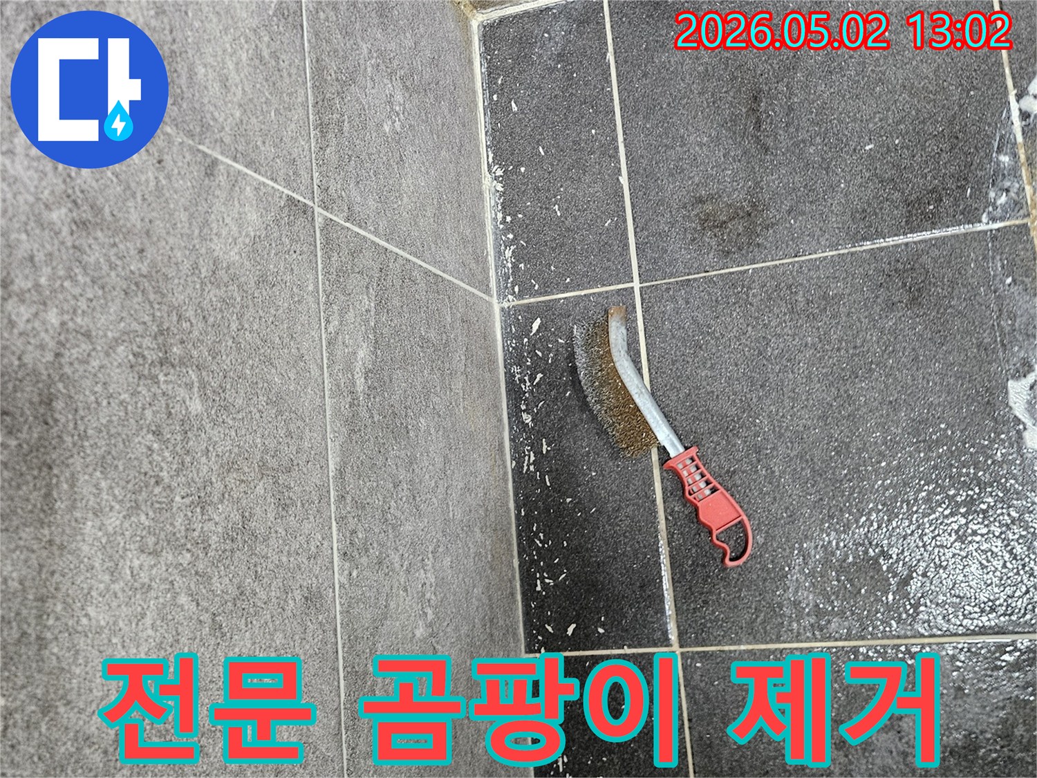 누수로 인해 생긴 곰팡이를-전문적으로 제거하기 위해-사용되는 와이어 브러시의 모습