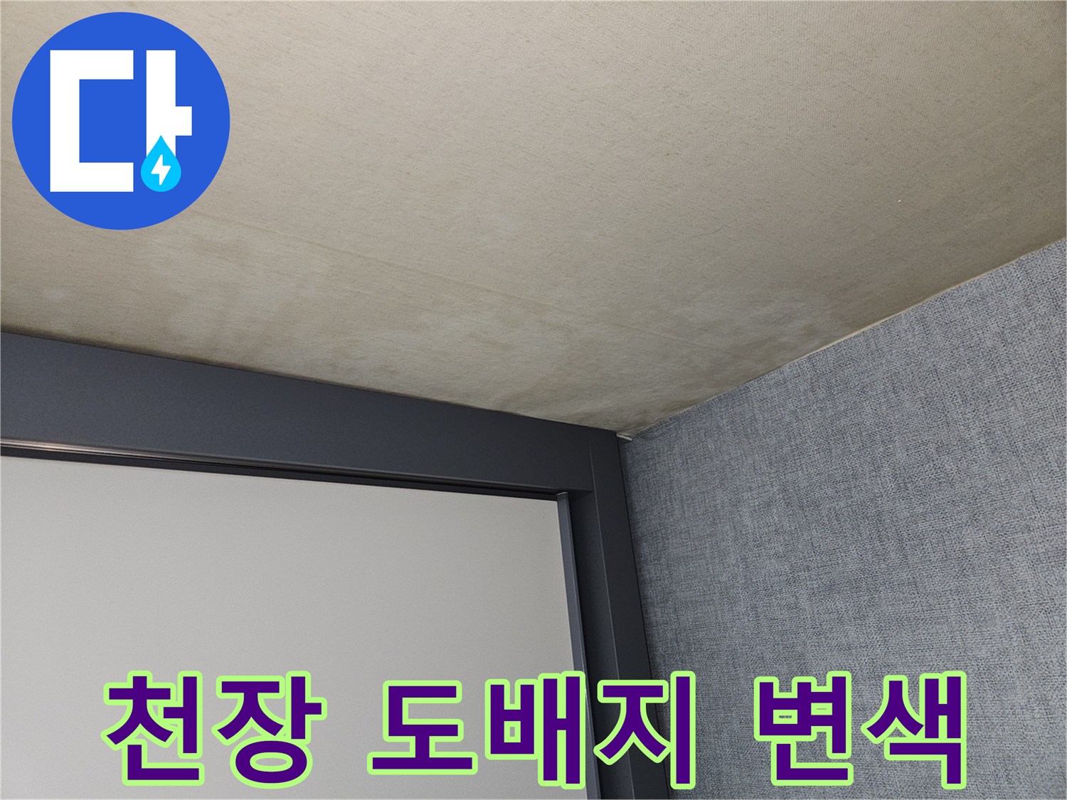 포천 일동면 현장의 천장 도배지 변색 및 얼룩 상태를 보여주는 사진입니다.