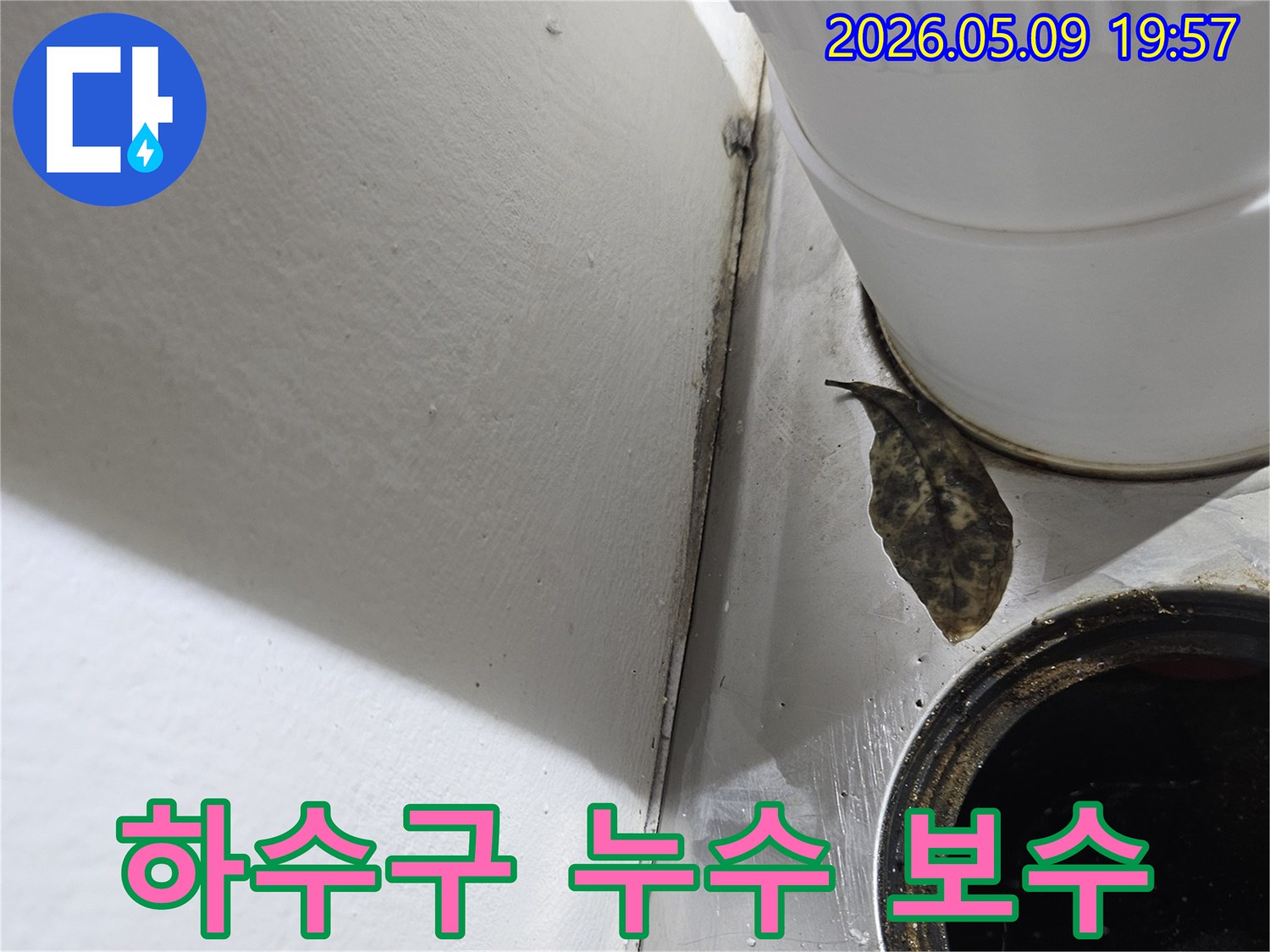 하수구 배관 주변의-오염과 이물질은-누수 보수 작업이-필요함을 보여주며-꼼꼼한 처리가 중요합니다.