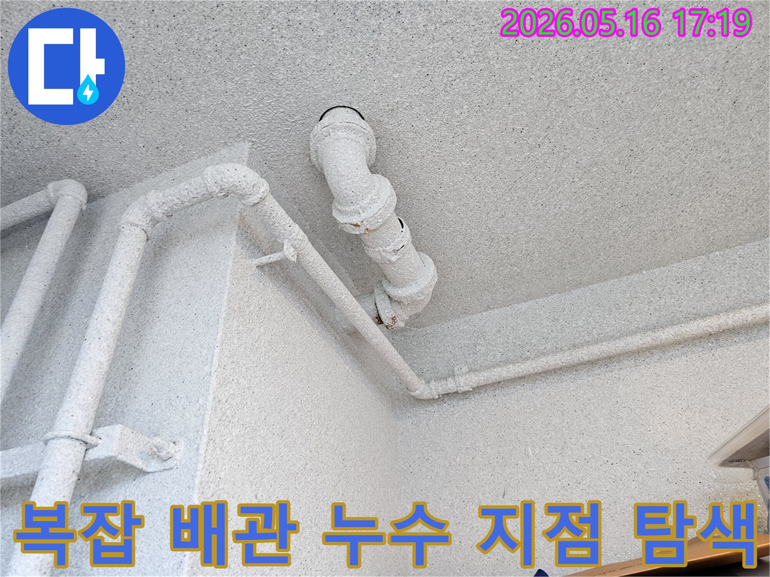 수원 장안구 정자로 인근에서-복잡하게 얽힌 천장 배관들 사이에서-누수 지점을 정밀하게 탐색하는-전문가의 작업 현장
