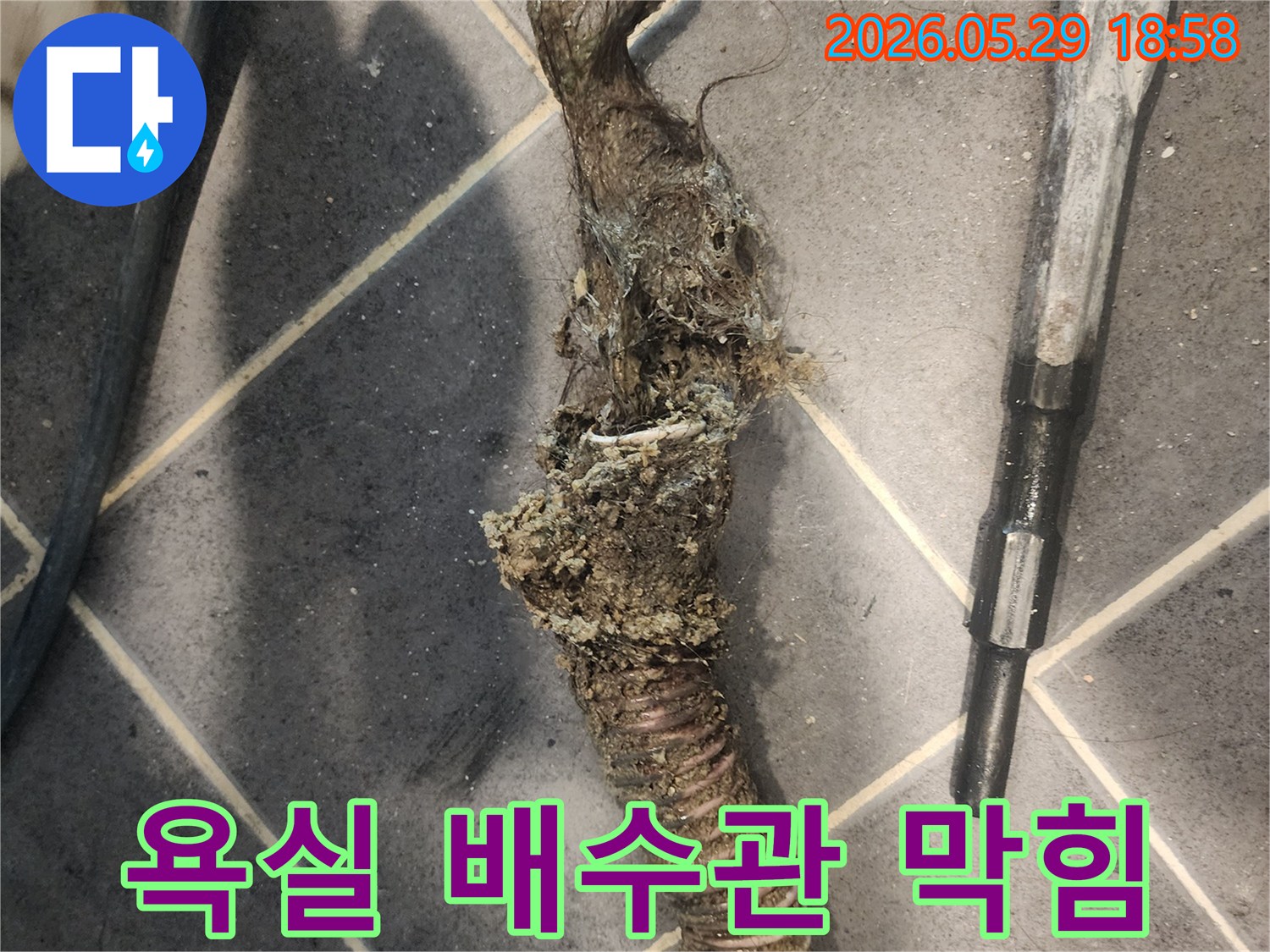 욕실-배수관을-막았던-머리카락과-생활-오물을-전문가가-제거하는-과정-사진
