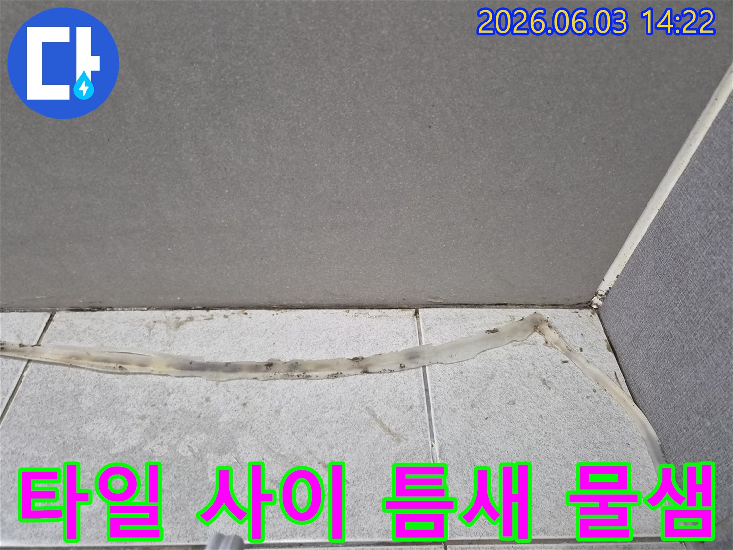 타일-사이의-틈새로-물기가-스며들어-누수가-발생할-수-있는-현장을-보여주는-사진