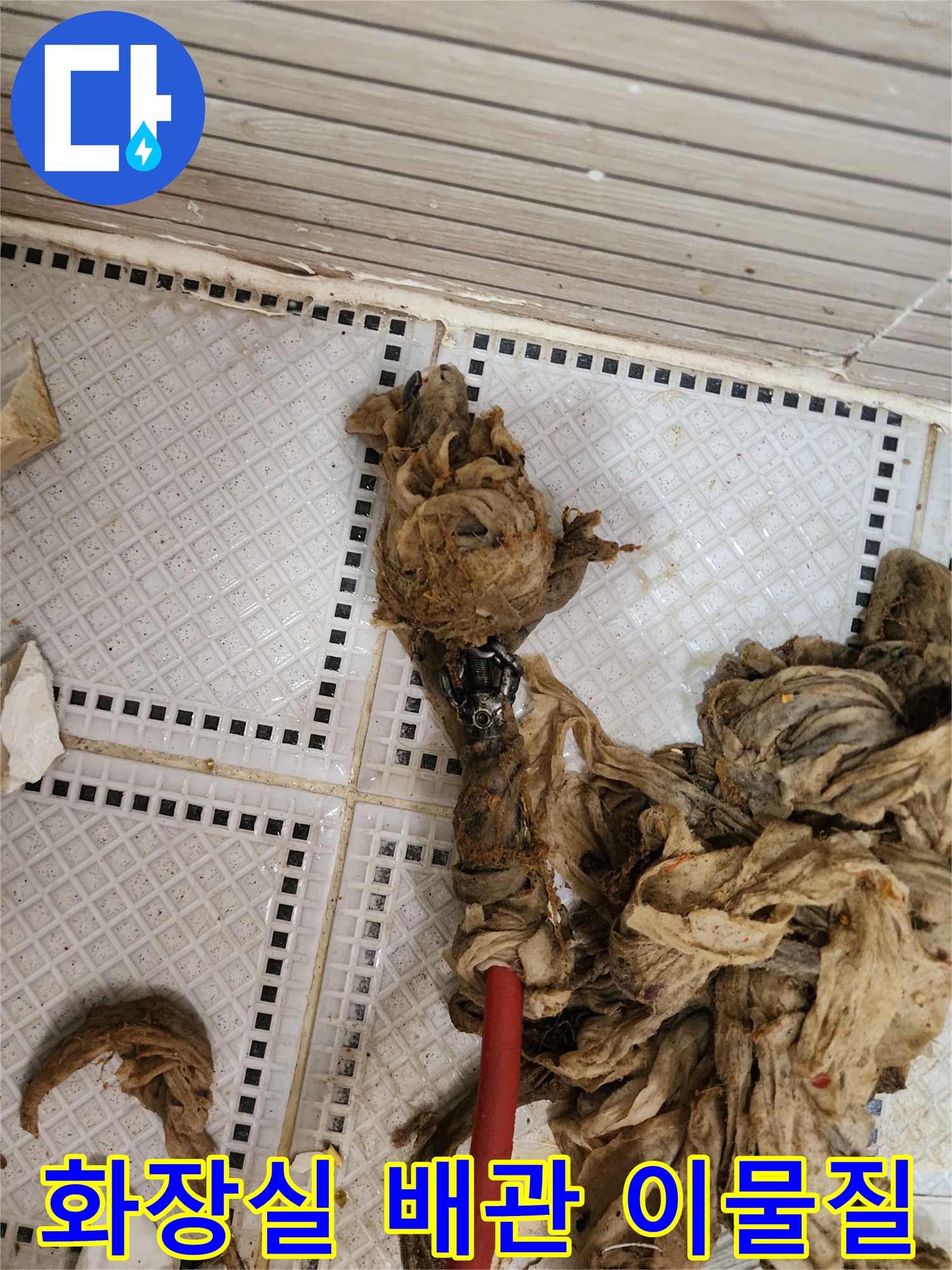 배관 내부에서 제거된 다량의 머리카락 및 슬러지 덩어리