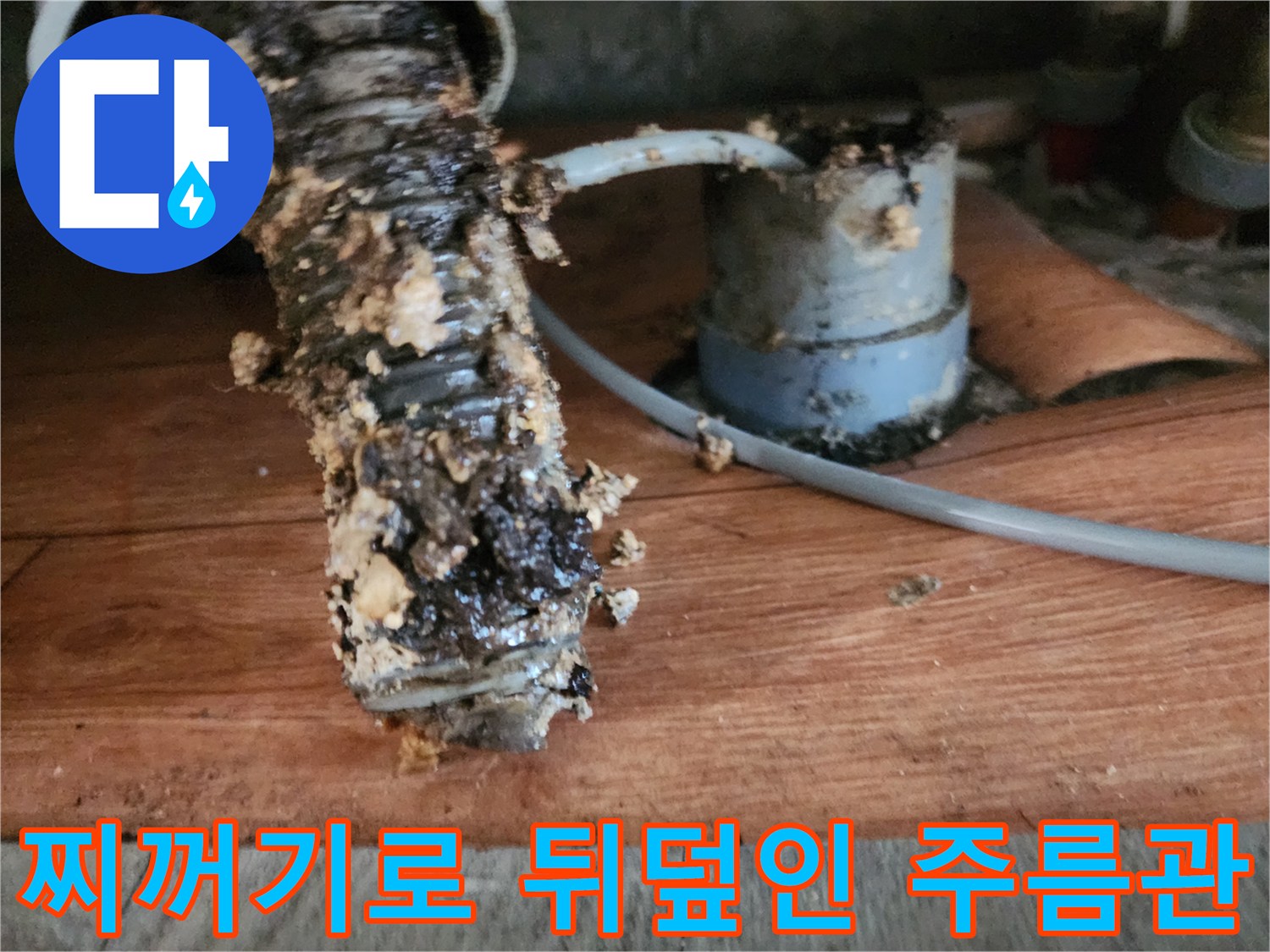 두꺼운-기름층이-형성된-싱크대-하수구-주름관