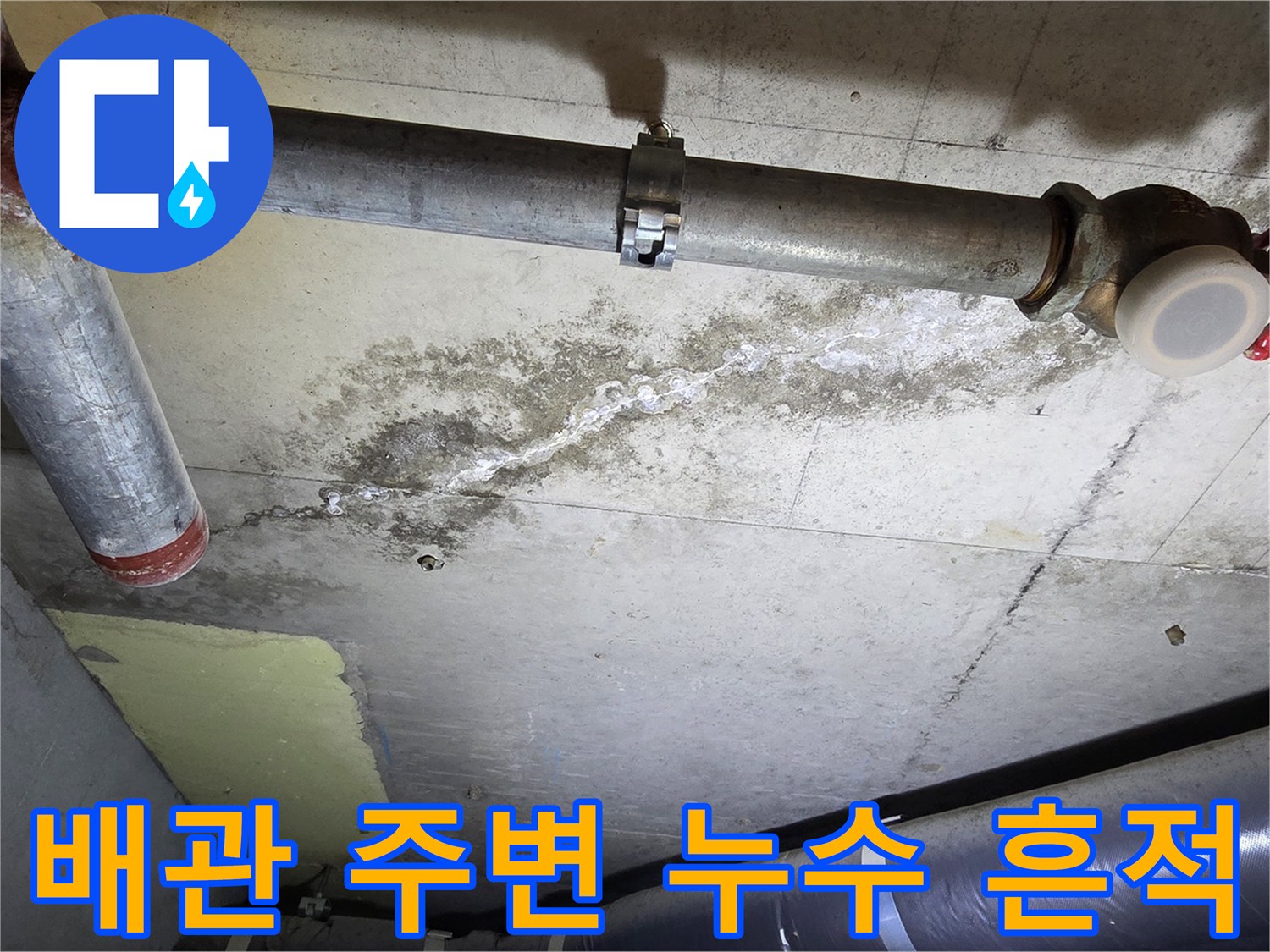 아파트 화장실 천장-배관 주변 콘크리트 오염 상태