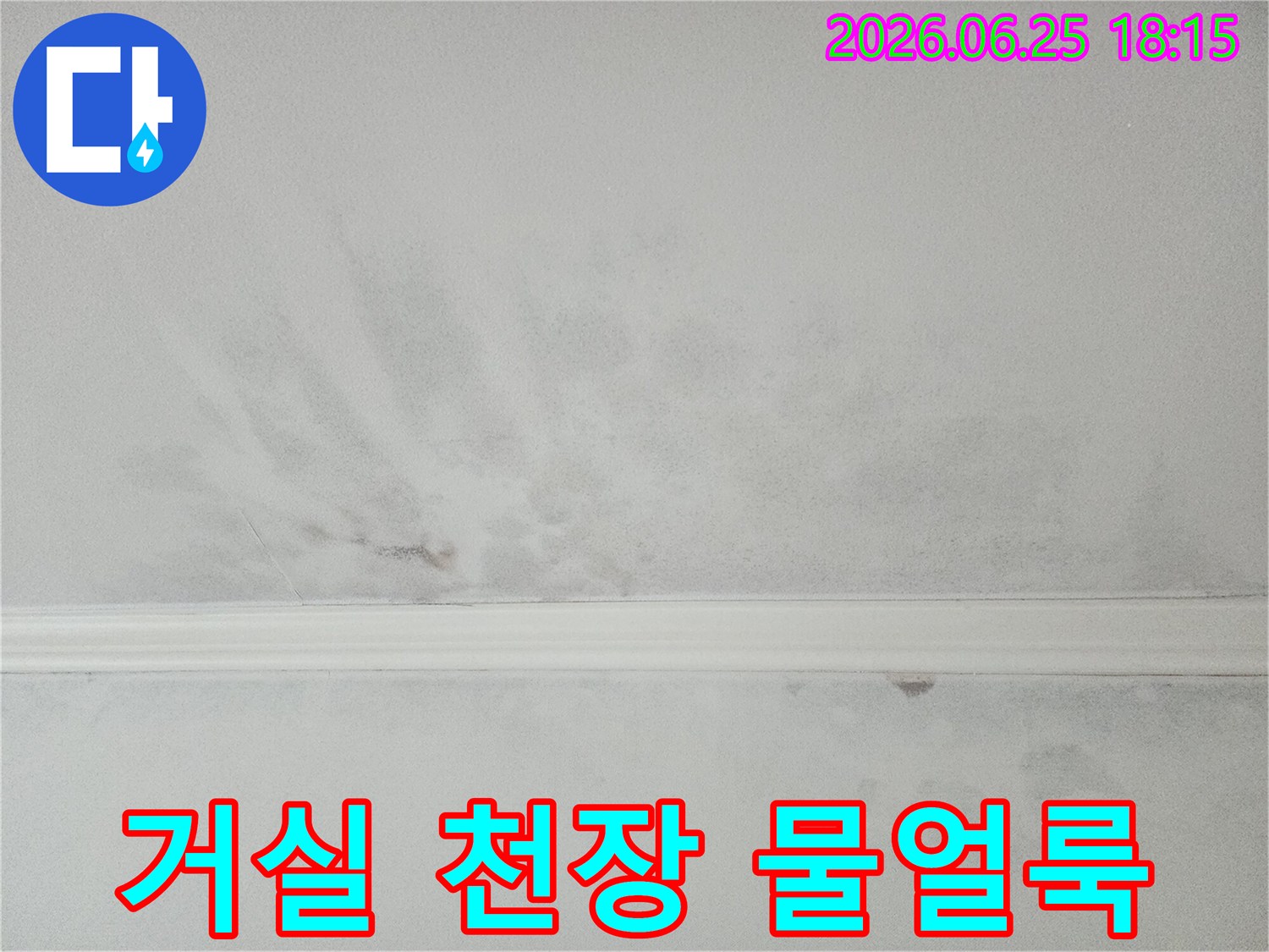 주거공간-천장에-발생한-누수-피해로-인한-습기와-곰팡이-시작-단계입니다.
