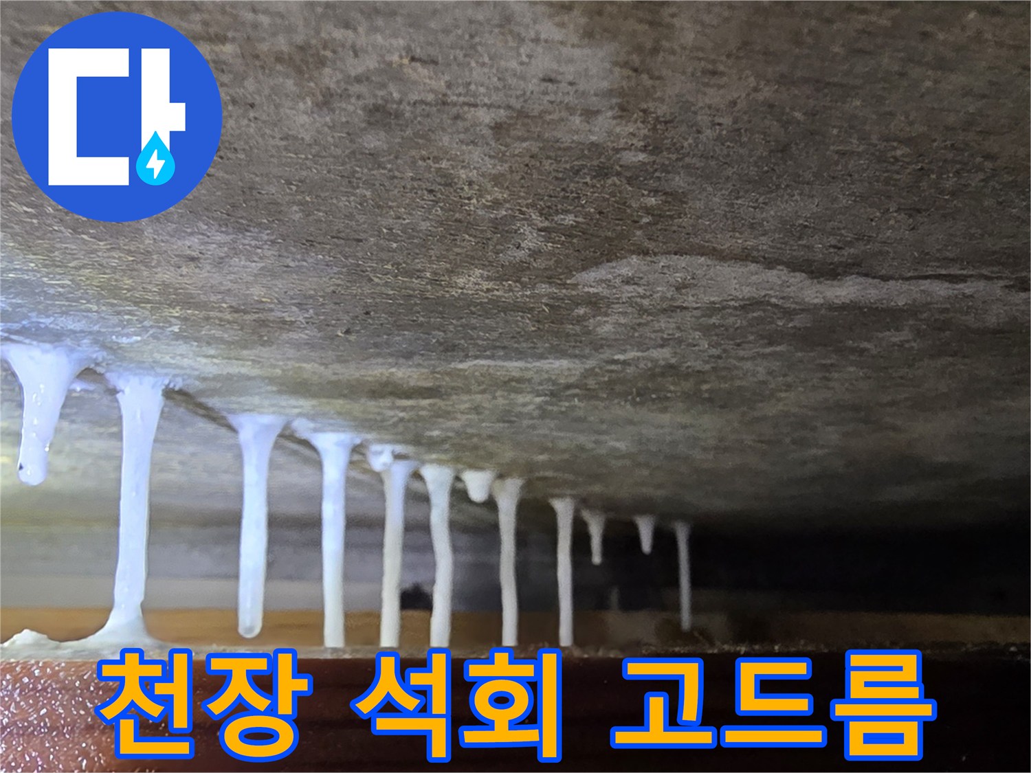 콘크리트 슬래브-하단에 형성된 하얀색 석회물 고드름