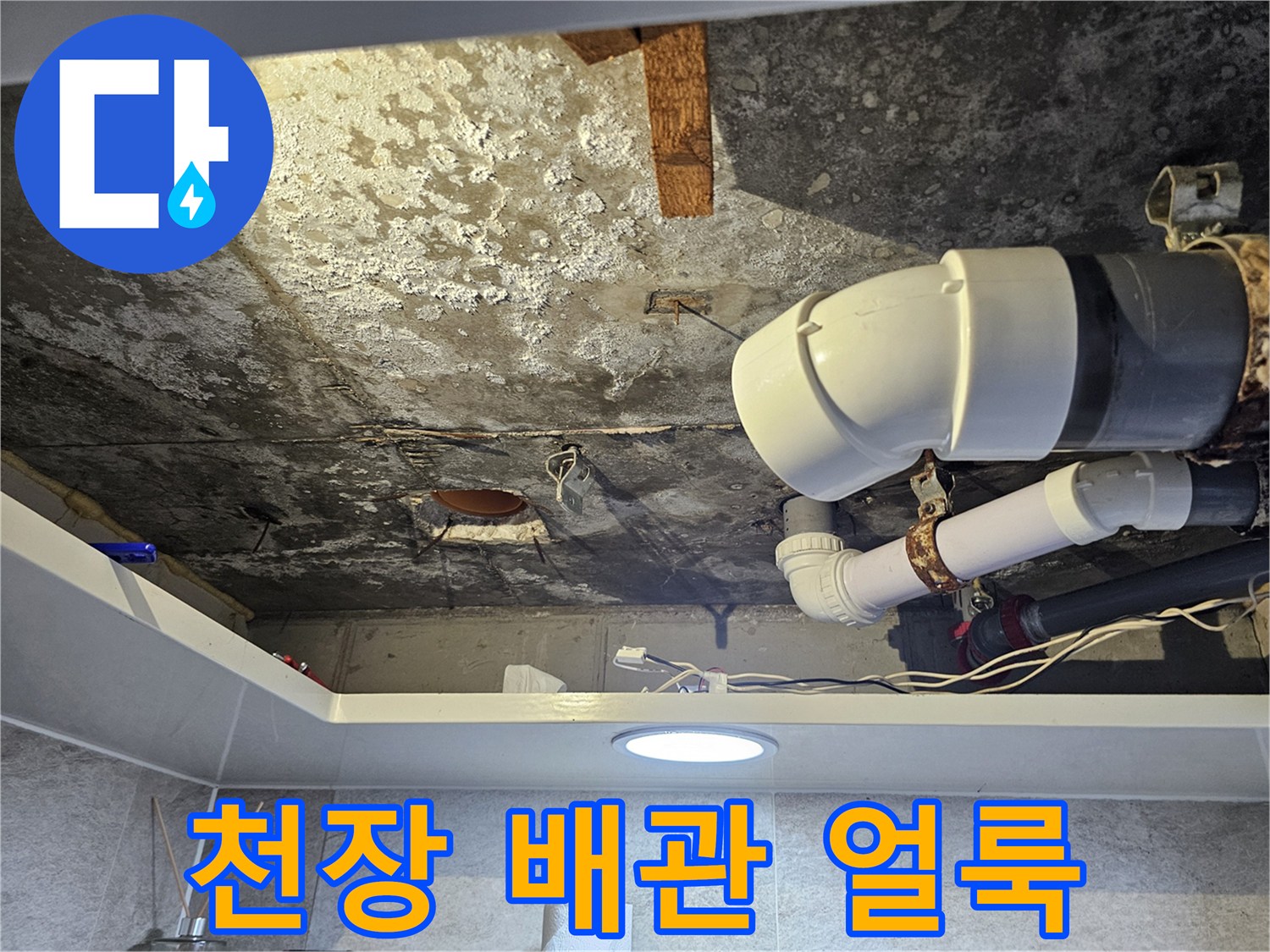화장실-천장-배관-주변의-심한-얼룩과-곰팡이-상태