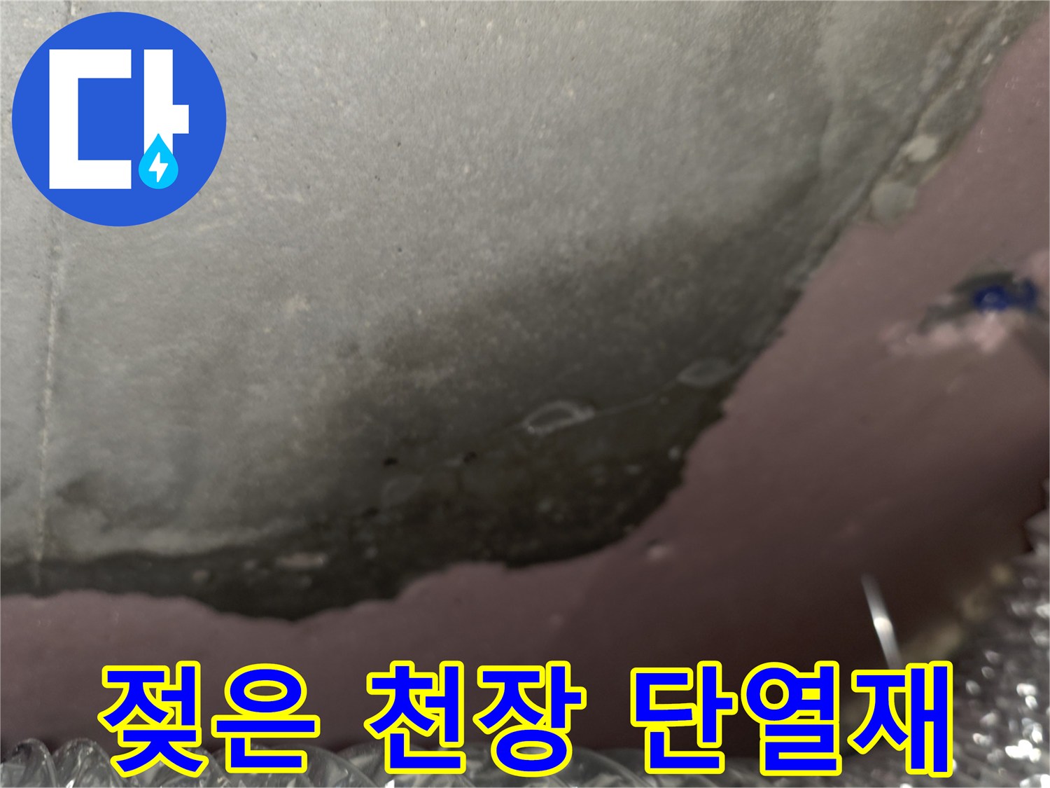 신축 아파트 천장 내부-젖은 단열재와 곰팡이 발생 상태