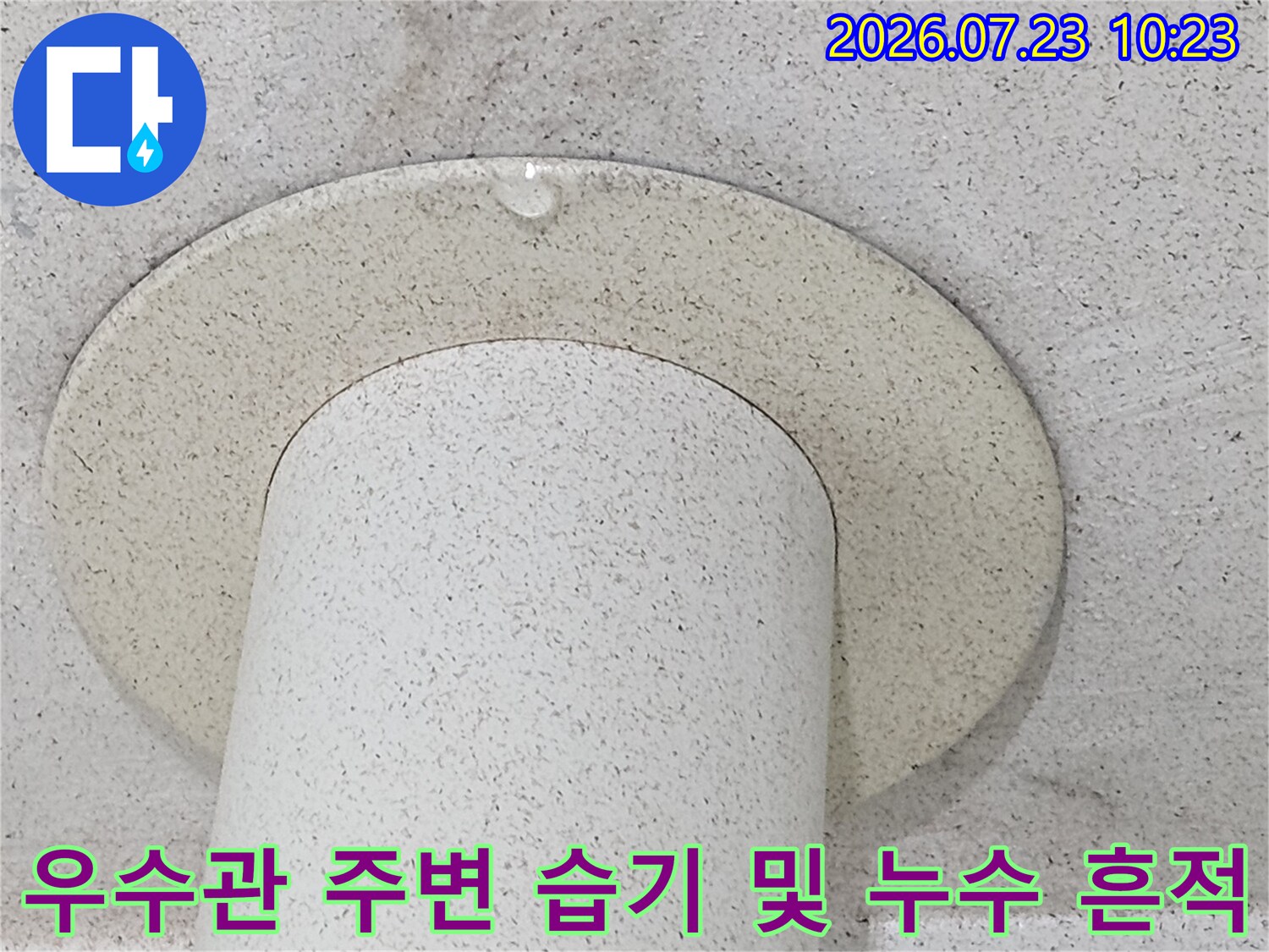 흰색-배관과-천장-접합부에-물이-고여있거나-젖어있는-근접-사진