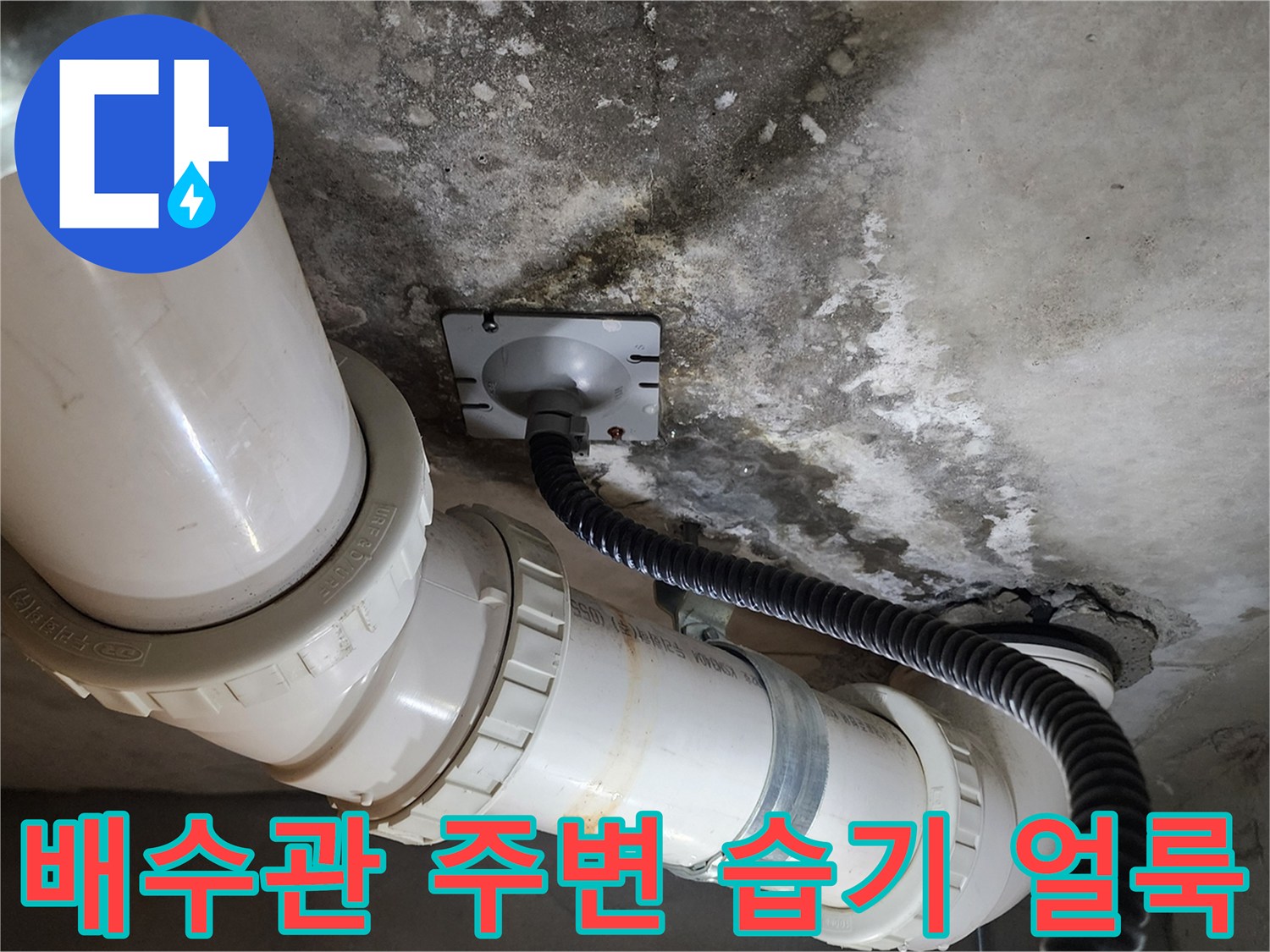 PVC-배관-연결-부위의-젖은-얼룩과-오염된-상태