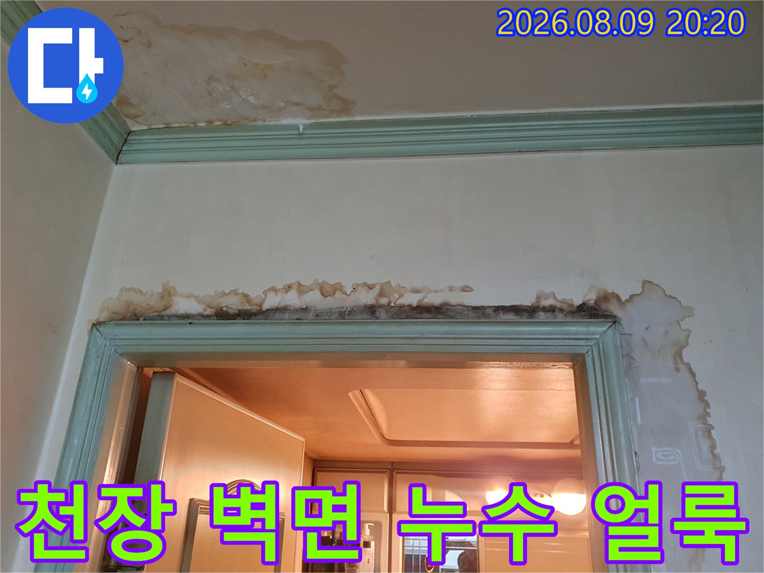 구리 인창동 아파트-천장과 문틀 주변에 발생한 누수 흔적과 곰팡이 상태