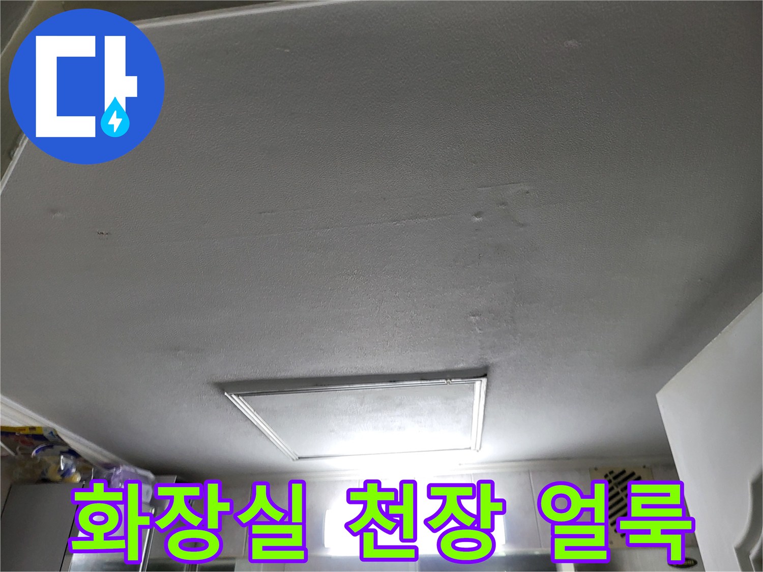 고양시 중산동 화장실 천장 부분에 나타난 물샘 흔적과 얼룩 상태