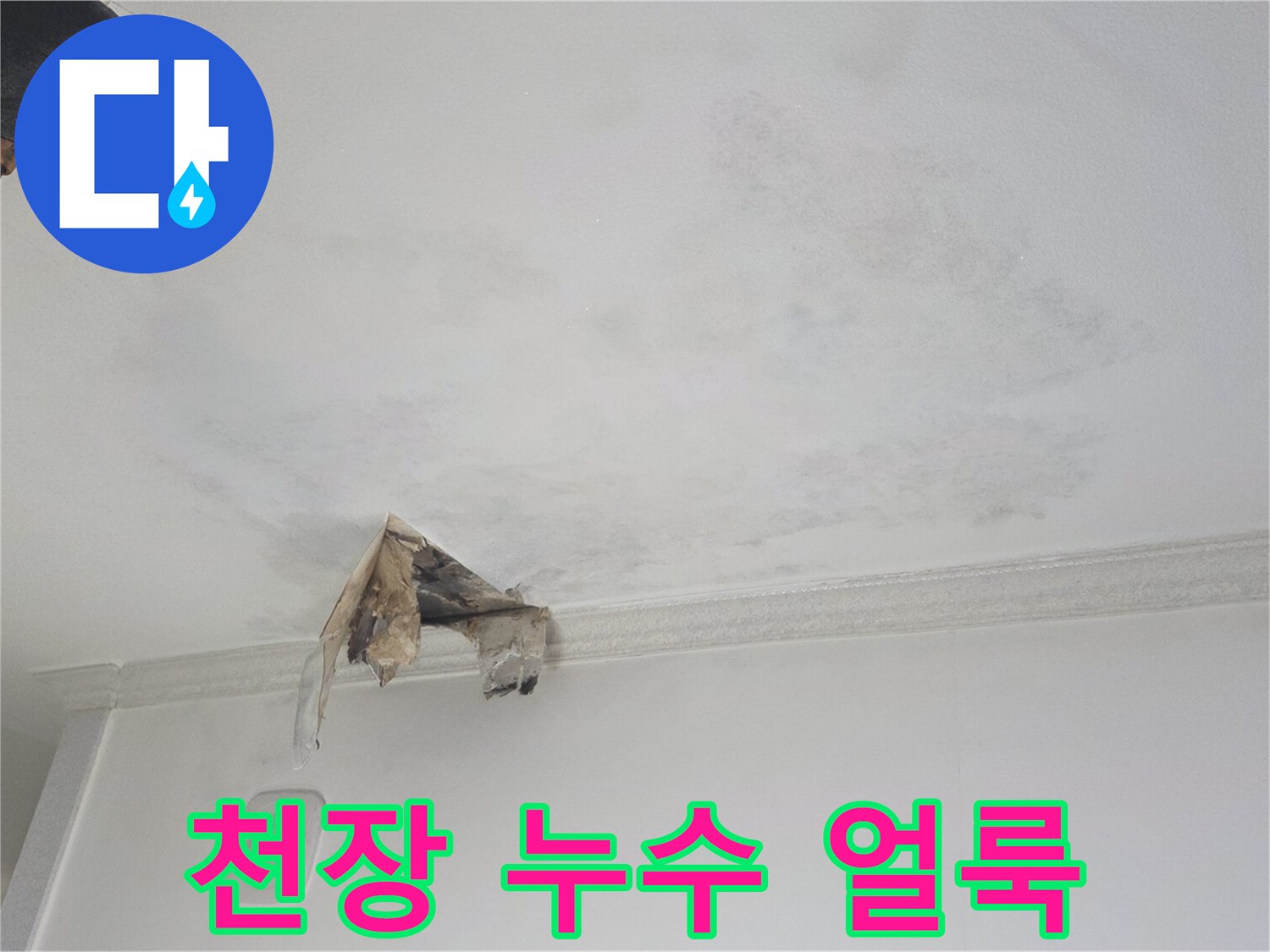 물샘 현상이 나타난 아파트 천장 마감 부위
