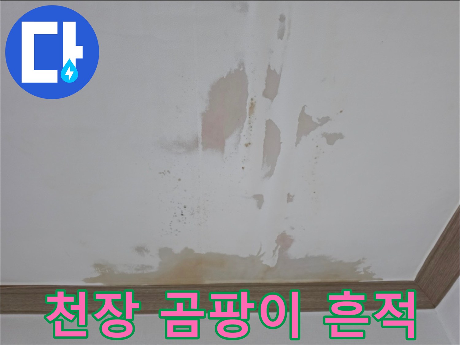천장-마감재에-발생한-습기와-변색된-흔적