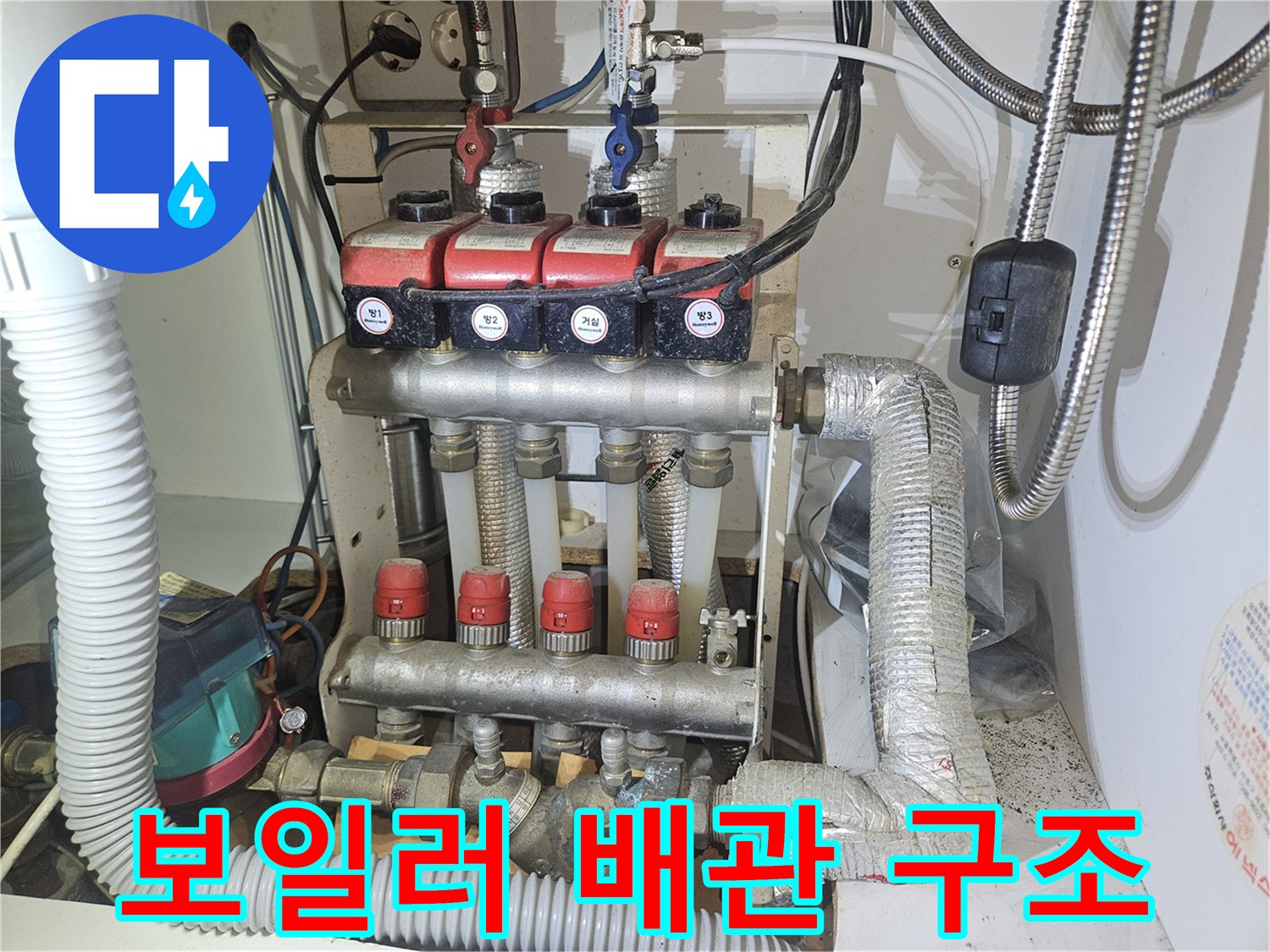 분배기에-연결된-다양한-크기의-배관-및-부속