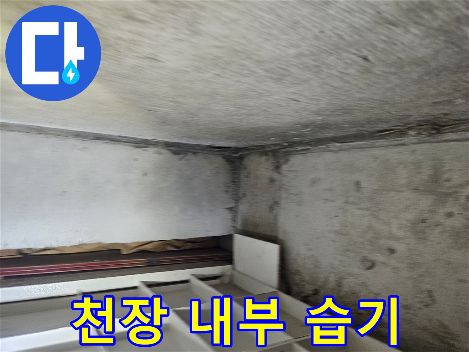 욕실-천장-콘크리트-층의-습윤한-상태와-배관-주변-얼룩