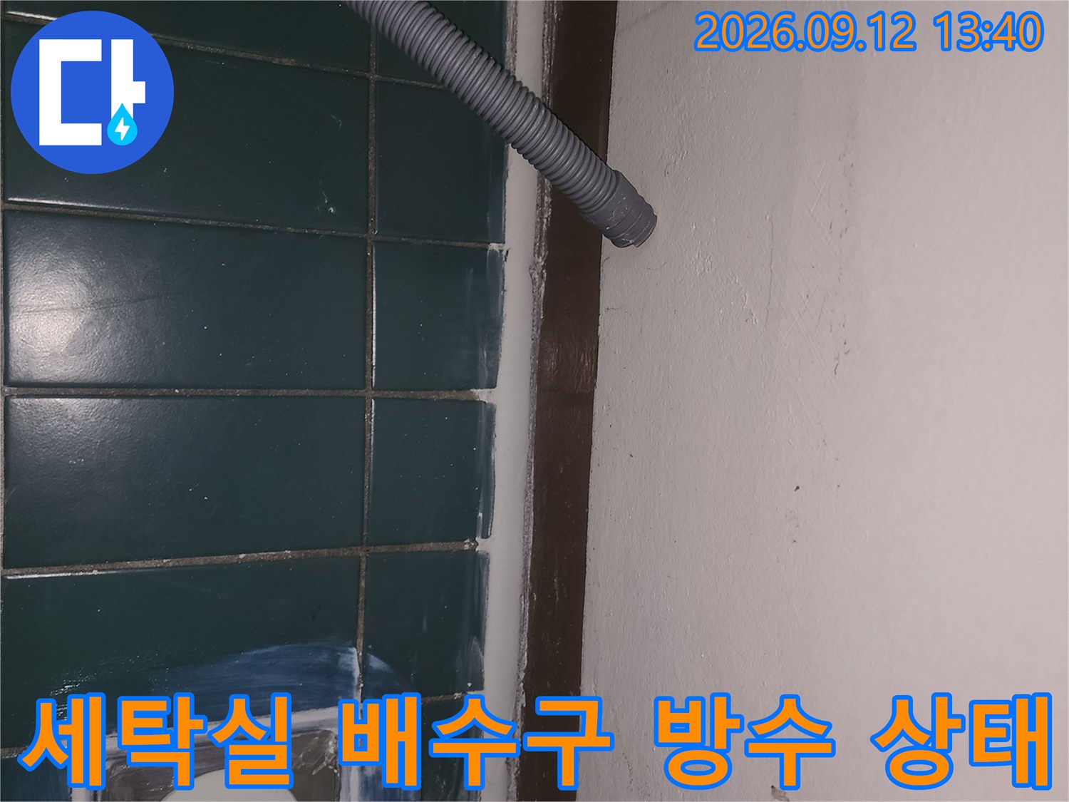 성동구 세탁실-배수구 주변 타일과 유가 방수층 점검 모습
