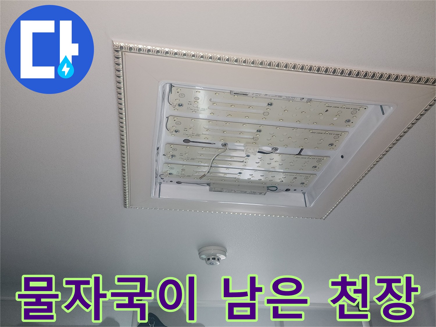 천장-패널-중앙부의-젖은-얼룩과-변색된-부분